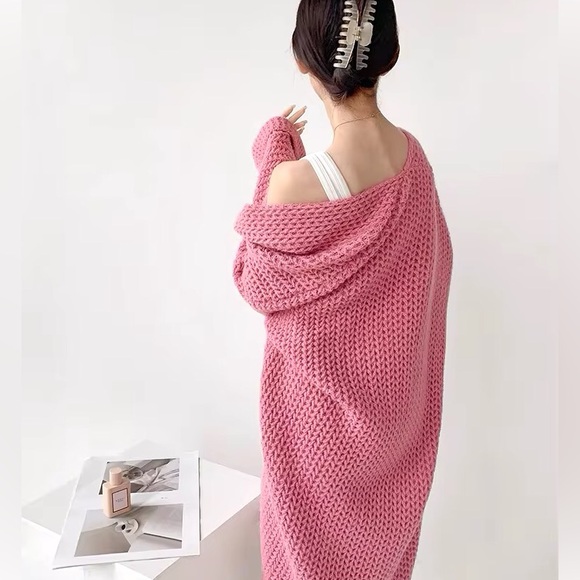 Sweater knit cardigan pocket wide sleeve boho rose pink NWT - Picture 8 of 10